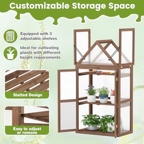 Giantex Garden Cold Frame, Mini Greenhouse Storage Shelves w/ Transparent Flip-Top Roof & 3 Adjustable Shelves, Indoor & Outdoor Use for Garden, Patio, Balcony - Image 5