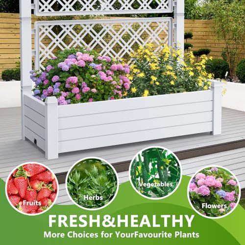 Vixzen 59" Tall Raised Garden Bed,Outdoor Large Resin Planter Box with Trellis and Drain Plug for Climbing Plants,Easy to Assemble,Water Monitor (Ashen, 43.43"×18.27"×59.29") - Image 4