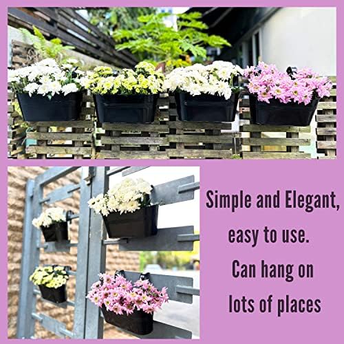 LaLaGreen Outdoor Plants Rail Planter (11.2 Inch, 15 Pack) Black Metal Iron Hanging Flower Pots Deck Railings Fence Buckets Modern Boho Style Wall Mount Window Box Plant Holder Hooks Porch Home Decor - Image 6