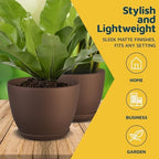 Brown Plant Pots with Drainage Holes & Saucers 15 Pack, Indoor & Outdoor Stackable Space-Saving Planters for Houseplants & Flowers, (7", 6.7", 6", 5.3", and 4.8" Inches), Durable & Weatherproof - Image 3