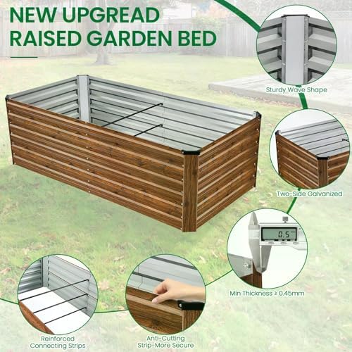 SEJOV 6x3x2ft Raised Garden Bed Kit, Galvanized Planter Raised Garden Boxes Outdoor, Deep Root Raised Planter w/Anti Cutting Strip, Large Metal Raised Garden Bed for Vegetables Flowers Herbs, Brown - Image 2