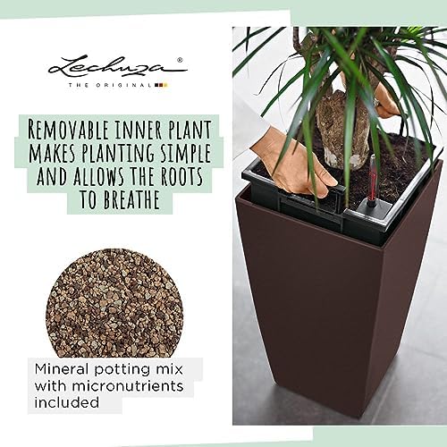 Lechuza CUBICO 30 Cream White High Gloss, Self-Watering Tall Planter, H22 L11.8 W11.8 in - Image 2