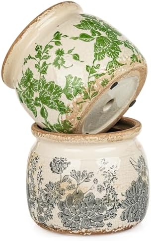 Sungmor 2 Pack Farmhouse Ceramic Planters, Tuscan Decor, Green & Grey - Image 2