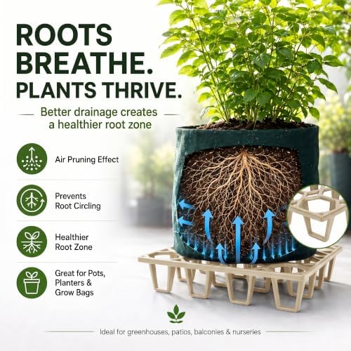 Plant Riser – Pot Spacer for Grow Bags, Planters & Containers – UV-Resistant Drainage Tray for Airflow, Root Health & Cleaner Surfaces (Standard White, 5 Pack) - Image 3