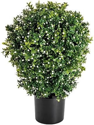 2PCS Artificial Boxwood Ball Bushes Potted Plants for Outdoor, Faux Topiary Ball, Fake Plants Greenery, Round Shrubs Bushes with Dry Moss Plastic Flowerpot, for Entryway Front Porch Decor (20Inch) by haedspup