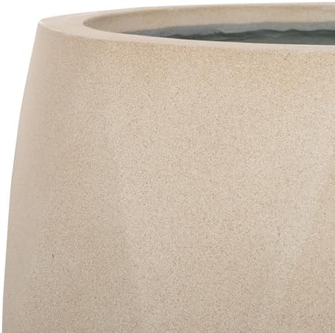 SAFAVIEH Outdoor Collection Kane Beige Cement Ficonstone Planter Pot Set of 2 - Image 3