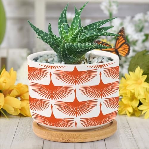 Orange Swan Cranes Ceramic Planters Orange and White Lily Geese Flock Planters for Indoor Plants with Drainage Holes and Saucers Pot for Outdoor Garden Home Plant - Image 6