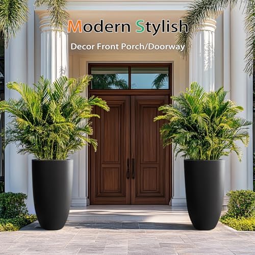 Heyzier Tall Planters for Outdoor Plants, Large Concrete Flower Pots for Garden Front Porch, Patio, Indoor (Black) - Image 5