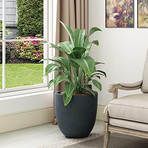 Kante 18 Inch Dia Round Concrete Planter, Indoor Outdoor Large Plant Pot with Drainage Hole and Rubber Plug for Home Patio Garden, Dark Gray - Image 5