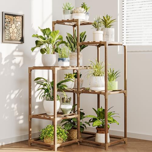 Bamworld Plant Stand Indoor Plant Shelf Outdoor Corner Wood Plant Table by Bamworld