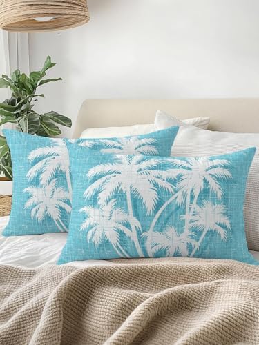 Tropical Palm Tree 12x20 Waterproof Outdoor Lumbar Pillow with Insert, Vintage Aqua Exotic Botanical Plants Patio Cushion Pillows for Outdoor Sofa Bench Porch Balcony Furniture, 1 Pack - Image 3