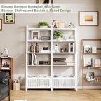 Bamjoy Bamboo White Bookshelf with Slatted Basket, Ladder Bookcase with 4 Display Shelves and 1 Open Storage Basket, Multifunctional Storage Rack Organizer for Home Office, Bedroom, Living Room, 66” H - Image 4