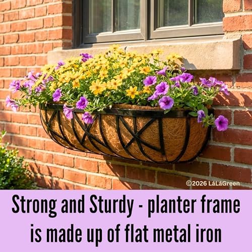LaLaGreen Flower Wall Planter (24 in, 4 Pack) Black Metal Window Boxes - Image 3