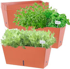 Window Box Planter 6 Pcs, 16.5 Inches Self Watering Rectangle Flower Plant Pots with Drainage Holes Trays, Vegetable Planters for Windowsill Patio Garden Balcony Porch Yard (Orange) by Oliz