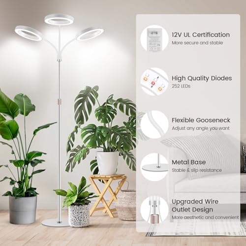 Garpsen Floor Plant Light, 3 Head Full Spectrum Grow Light with Base - Image 3