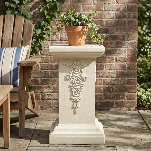Virubi 22.24" H Ornate Gothic Pedestal Stand - Antique White MGO Plant Display Column, Weather-Resistant Indoor/Outdoor Decor Side Table, No Assembly Needed (Sand Style2) - Image 2