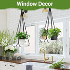GREANER 2 Sets Hanging Plant Shelf, Black Indoor Hanging Plant Stand with Large Plastic Tray, Flower Pot Holder for Succulents, Cacti, Small Plants - Image 6