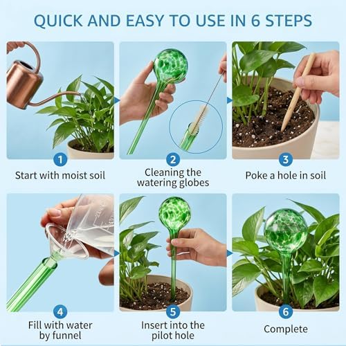 Plant Watering Globes, 6pcs Automatic Glass Watering Bulbs, Decorative Garden Watering Glass drip Ball with 6 Tags - Image 3
