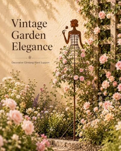 Vintage Lady Garden Trellis Stake, Distressed Rose Dress Plant Climbing - Image 2