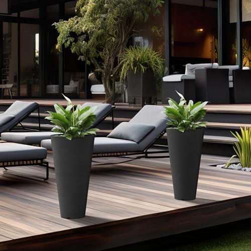 Kante 2-Pack All-Weather 18" H Round Tapered Black Plastic Planters - Image 4