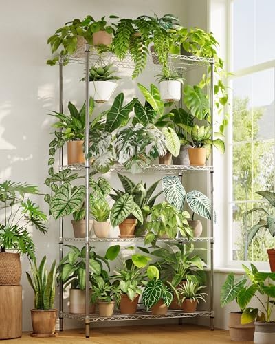 GENTINGBRO Large Plant Shelf Indoor Plant Stand Outdoor 4 Tier for Plants Heavy Duty 3000lbs Plant Rack Storage Shelves Adjustable Tall Plant Holder for Balcony Garden Patio by Gentingbro