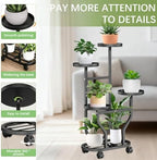 5 Tier Plant Stand, Metal Plant Shelf Indoor Outdoor,Tall Corner Multiple Plants Shelf for Garden Balcony Patio Living Room, Tiered Corner Rack Flower Stands with Wheels - Image 3