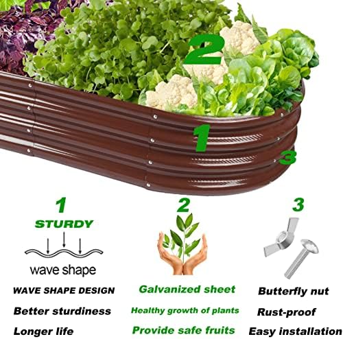 Rakukiri Raised Garden Bed GRS Certified Galvanized Planter Box Outdoor, 5ft Oval Rot-Resistant Metal Garden Bed Planter, Recycled Material Planter for Vegetables Flowers Herbs (Brown) - Image 5