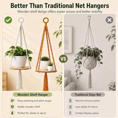 Macrame Hanging Planter with Shelf, Boho Plant Hanger for Indoor Window - Image 6