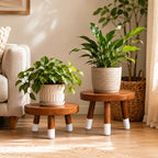 2 Pack 9" Teak Wood Plant Stands for Indoor Plants, Mid-Century - Image 6