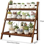Bamboo Ladder Plant Stand 3 Tier Foldable Flower Pot Display Shelf Rack for Indoor Outdoor Multiple Plants Home Patio Lawn Garden Balcony Organizer Planter Holder,50cmL - Image 2