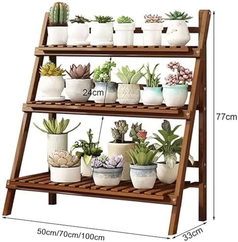 Bamboo Ladder Plant Stand 3 Tier Foldable Flower Pot Display Shelf Rack for Indoor Outdoor Multiple Plants Home Patio Lawn Garden Balcony Organizer Planter Holder,100cmL - Image 2
