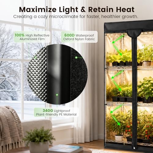 BAOSHISHAN 4 Tier Indoor Greenhouse with Grow Light 72W Full-Spectrum - Image 3