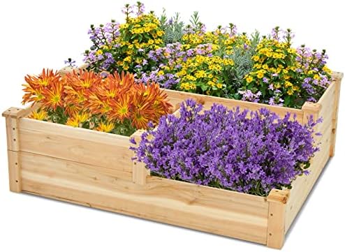 HAPPYGRILL 3-Tier Raised Garden Bed, Wood Elevated Flower Box with Open-Ended Base & Plug-in Connector, Outdoor Planter Raised Beds for Vegetables, Herbs & Fruits by HAPPYGRILL