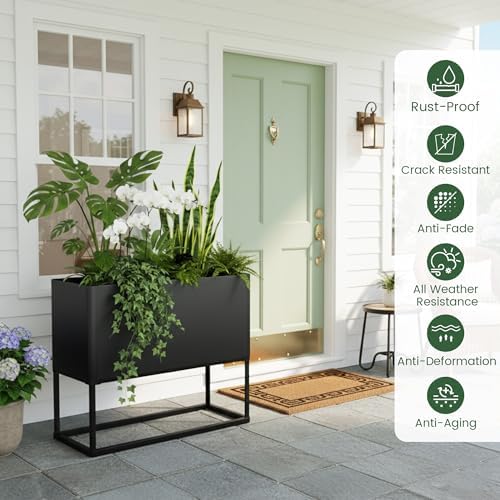 Modern Raised Metal Planter Box with Legs,38" L x 15" W x 30.5" H - Image 3
