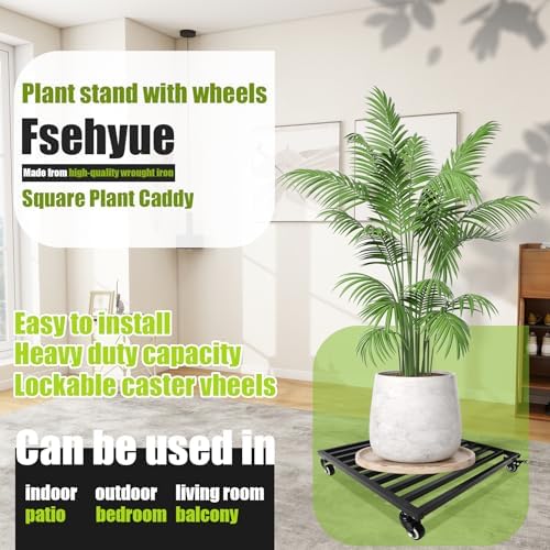 Plant Caddy with Wheels 20'' Metal Rolling Plants Stand Plant Dolly with Lockable Casters Aluminium Heavy Duty Pot Mover Rollers Indoor Outdoor Planter Trolley Holds up 400 Lbs Planter Black - Image 6