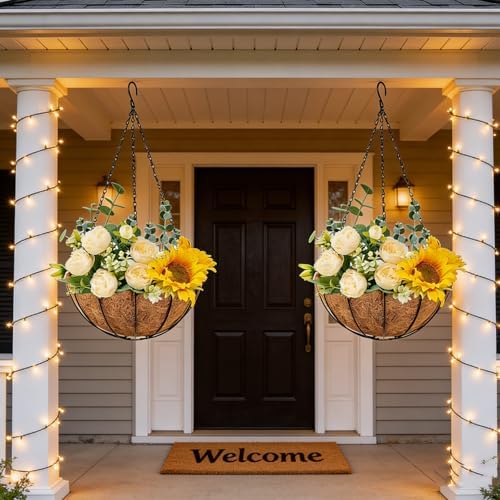 hehimhis 4 Pack 14 Inch Hanging Planters for Outdoor Plants,Black Metal Hanging Baskets Hanging Pots for Porch, Fence Flower Baskets with Coco Liners - Image 4