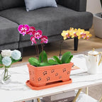 Rectangle Ceramic Orchid Pot 10In Orchid Pots with Holes for Premium Ceramic Orchid Planter for Indoor and Outdoor Use Drainage & Air Circulation Red Orchid Planter for Repotting or New Plants - Image 5
