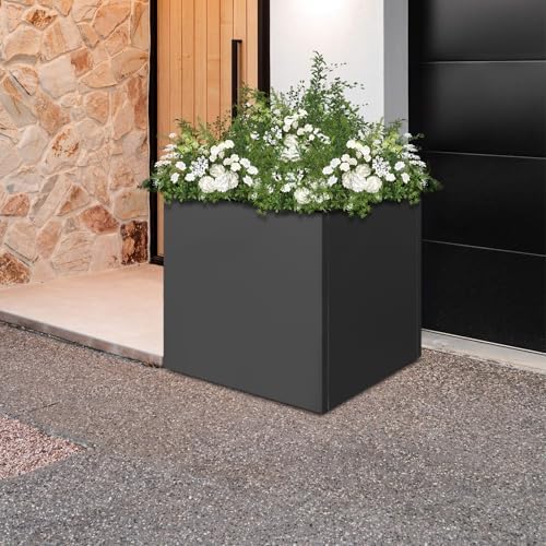 CNCEST Modern Square Steel Planter Box Heavy Duty Galvanized Metal Raised Garden Bed Cube Planter Large Easy Assembly Weather Resistant Indoor Outdoor Patio Balcony Decor (Black, 20inch) - Image 5