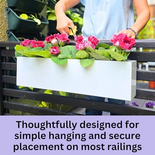 LaLaGreen Planter Boxes Outdoor (16 Inch, 2 Pack) White Metal Rectangular Railing Flower Box with Brackets, Deck Railings Planters for Plants Fence Balcony Patio Porch Modern Garden Decor Over Rail - Image 5