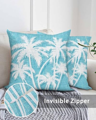 Throw Pillows 16x16 Set of 2, Tropical Palm Tree Waterproof Outdoor Pillow Covers for Patio with Insert, Vintage Aqua Exotic Botanical Plants Decorative Pillowcase Cushion for Couch, Sofa, Bed, Garden - Image 5