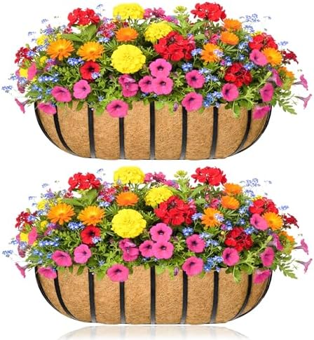 Window Box Railing Planter with Coco Liner 2 Pack 16 Inch Metal Hanging Flower Planter Deck Railing Planters Boxes for Balcony Outdoor Plants Fence Porch Patio by XXFBJNMD