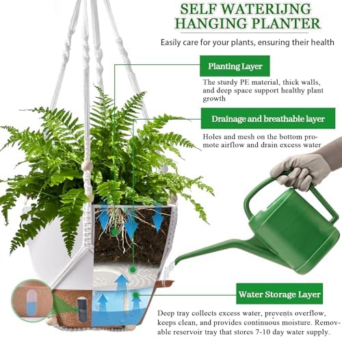 10 Inch Hanging Planters for Indoor Plants & Outdoor, 6 Inch Self Watering Pots for Indoor Plants (5-Pack) Plastic Planters with Water Window, Drainage Holes & Trays - Image 3