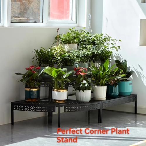 3 Tier Metal Plant Stand,Rectangle or Round Decorative Flower Step,Garden Shelf Flower Pot Holder Storage Organizer Rack for Indoor Outdoor Use - Image 4