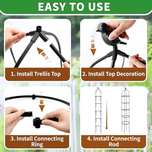2-Pack 6.7FT Garden Obelisk Trellis for Climbing Plants,81”Metal Plant Support Tower,Heavy Duty Thickened Tube,Rustproof Black Vine & Flower Stand for Outdoor Indoor Use - Image 4