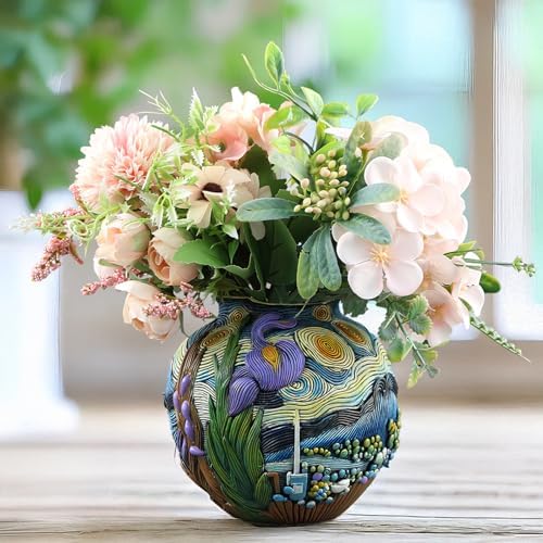 Starry Night Flower Pot Acolorful Art Resin Vase Unique Indoor and Outdoor Potted Plant Container for Home Balcony Decoration (1PCS) - Image 3