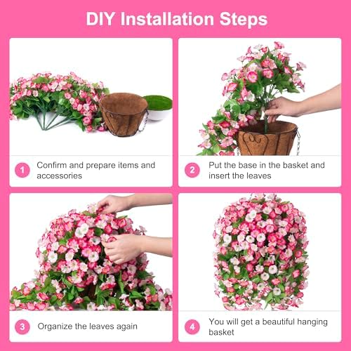 Artificial Flowers with Hanging Basket, Outdoor Faux Plants UV Resistant - Image 3