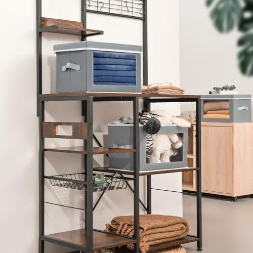 Homsorout Clothes Organizers and Storage - 6 Pack Large Storage Box with Lids, Foldable Closet Organizer with Lids, Decorative Basket Bins for Home, Dorm, Closet, Grey - Image 5