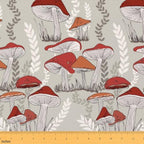 Mushroom Upholstery Fabric by The Yard - Red Mushrooms for Chairs, Botanical Leaves Decorative, Wild Plant Indoor Outdoor, Leaves Grass Waterproof - Grey Orange, 5 Yards by Erosebridal