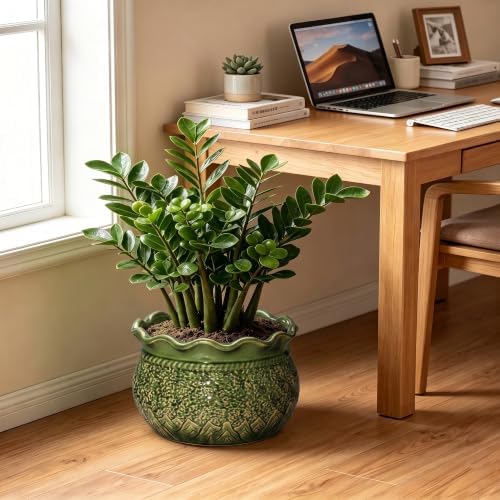 Ceramic Flower Pots, 12 Inch Planter with Drainage, Crack Green - Image 3