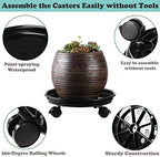 Planterhoma 6 Packs Plastic Plant Caddy with Casters 12” Plant Dolly Heavy Duty Rolling Plant Stand with Wheels for Indoor and Outdoor Large Heavy Plant Pot Rollers, Black and Brown - Image 2
